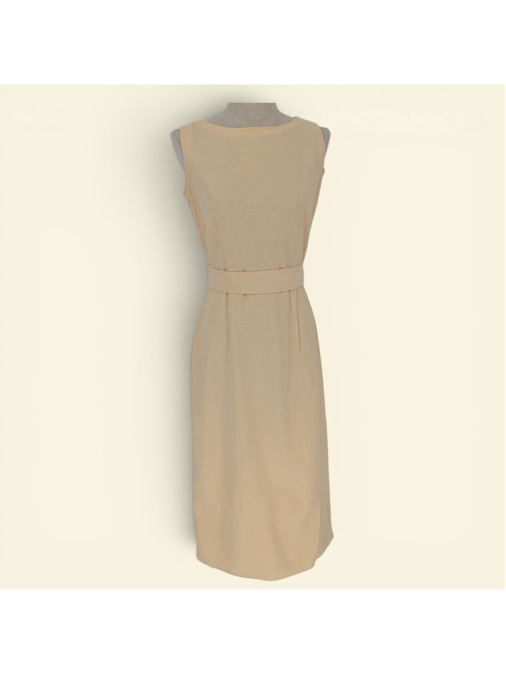 Coldwater Creek Linen Blend Maxi Dress Womens 6 Beige Belted Sleeveless Y2K